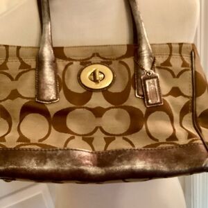 Coach Vintage Madeleine Metallic Brown Signature Canvas Tote